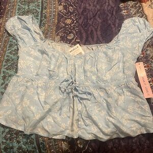 Baby Blue Floral Crop Top - Large NWT